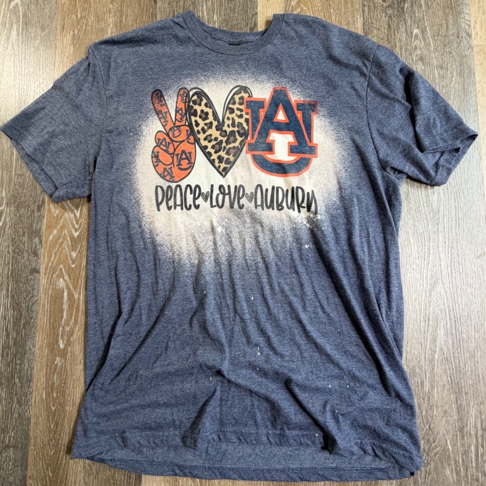 Gildan Auburn Tigers T-Shirt Unisex Large Navy Peace Love Auburn Bleached Tee